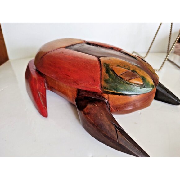 Vintage Folk Art Hand-Carved WOOD FROG 2 Piece Trinket Box 10" x 7" - Picture 2 of 16